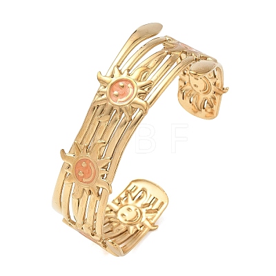 304 Stainless Steel Enamel Cuff Open Bangles for Women BJEW-F542-01G-04-1