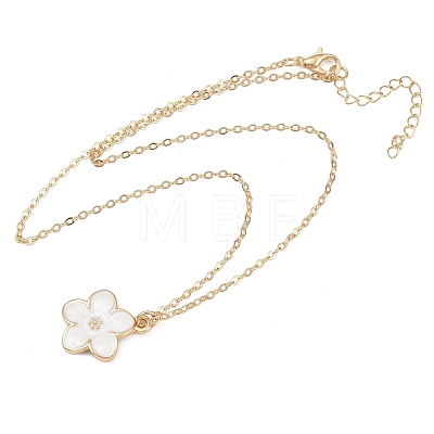 Alloy Enamel White Flower Pendant with Iron Chain Necklaces for Women NJEW-A066-04G-1