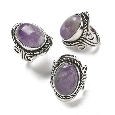 Natural Amethyst Adjustable Rings RJEW-I108-01AS-14-1