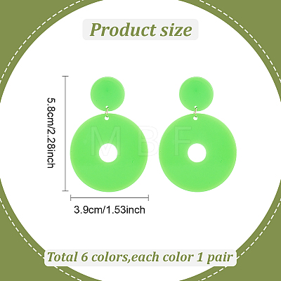ANATTASOUL 6 Pairs 6 Colors Acrylic Donut Dangle Stud Earrings with Steel Iron Pins for Women EJEW-AN0004-38-1
