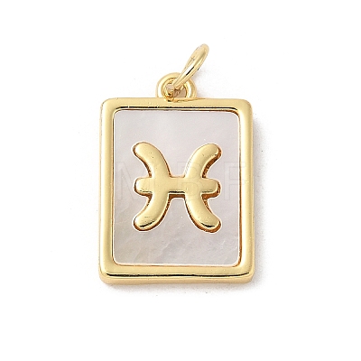 Brass Pave Natural White Shell Pendants KK-S522-09G-E-1