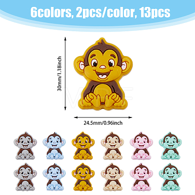 DICOSMETIC 12Pcs 6 Colors Monkey Silicone Focal Beads SIL-DC0001-41-1