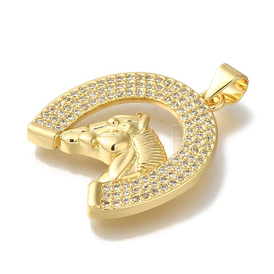 Horse Rack Plating Brass Clear Cubic Zirconia Pendants KK-U019-32G-1