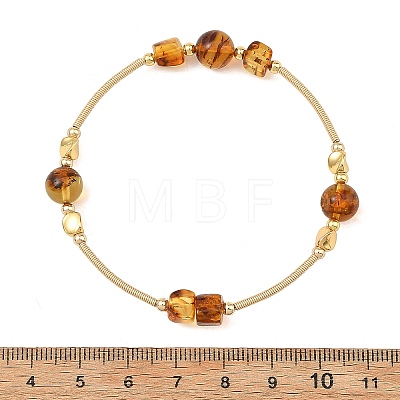 Natural Amber Round Beads Bangles BJEW-JB14500-1