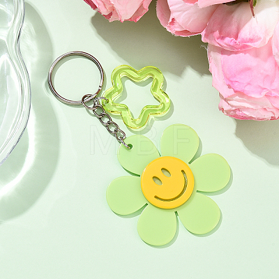 Sunflower with Smiling Face & Star Transparent Acrylic Keychains KEYC-YW00229-08-1