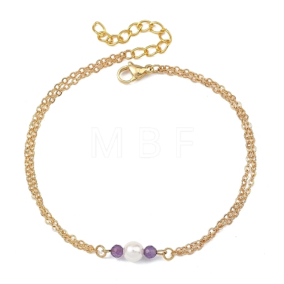 White Round Shell Pearl & Natural Mixed Stone Beads Anklets AJEW-AN00835-1