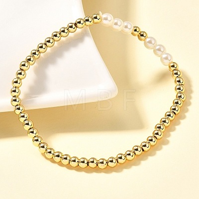 Brass Beaded Stretch Bracelets for Women BJEW-U018-01G-1