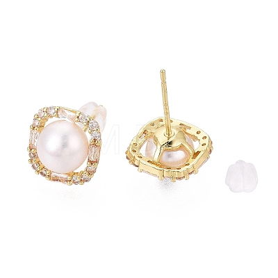 Square Brass Micro Pave Clear Cubic Zirconia Stud Earrings PEAR-N020-JY02-1