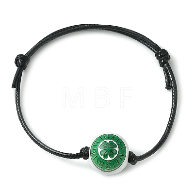 Saint Patrick's Day Wood Round Braided Beaded Bracelets BJEW-JB09595-1