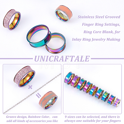 Unicraftale 18Pcs 9 Size 201 Stainless Steel Grooved Finger Ring Settings STAS-UN0049-69MC-1