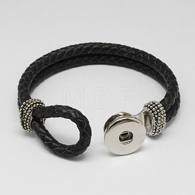 Black Leather Snap Bracelet Making for Snap Charm Buttons X-AJEW-R022-04-1