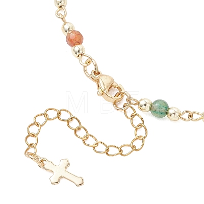 Faceted Natural Indian Agate Round Beads & 304 Stainless Steel Tiny Cross Handmade Link Chain Necklaces NJEW-JN05842-03-1