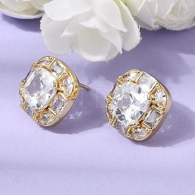 Brass Pave Cubic Zirconia & Glass Stud Earrings EJEW-G471-03G-1