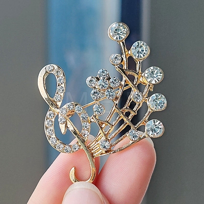 Alloy and Glass Rhinestone Musical Note Brooch PW-WG3A58A-18-1