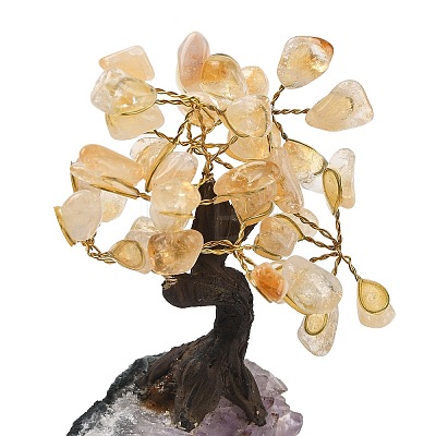 Natural Yellow Quartz Chips Tree Sculpture DJEW-K026-01B-1