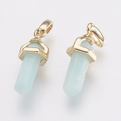 Brass Natural Amazonite Double Terminated Pointed Pendants KK-G343-11L-02G-1