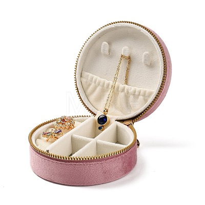 Round Velvet Jewelry Storage Zipper Boxes CON-P021-02-1