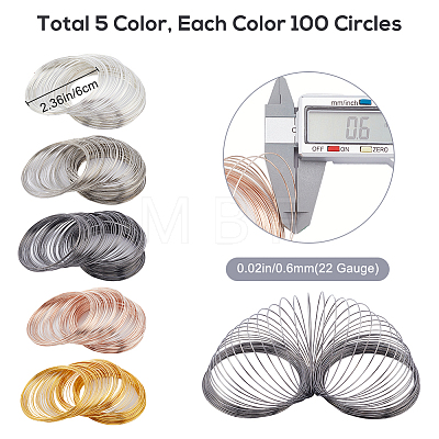 500Pcs 5 Colors Steel Memory Wire FIND-SP0002-10-1
