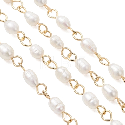 Handmade Natural Cultured Freshwater Pearl Link Chains AJEW-JB01586-01-1