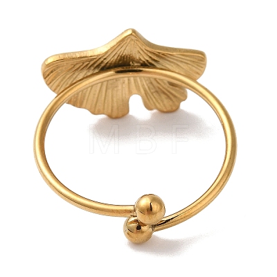 Ion Plating(IP) 304 Stainless Steel Ginkgo Leaf Open Cuff Rings for Women RJEW-M167-10E-G-1
