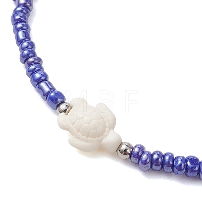 15Pcs 15 Colors Summer Beach Dyed Synthetic Turquoise Turtle with Glass Beaded Anklets AJEW-AN00776-1