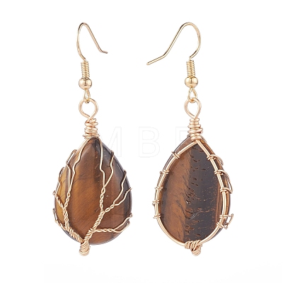 Teardrop Gemstone with Tree Dangle Earrings EJEW-JE04867-1