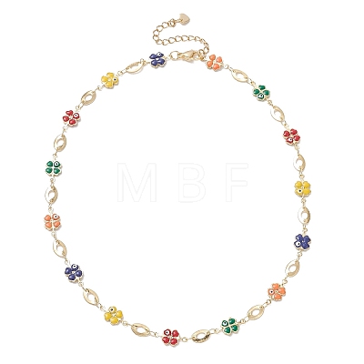 Brass Enamel Evil Eye Clover Link Chain Necklaces NJEW-JN05762-1