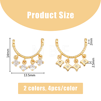8Pcs 2 Colors Rack Plating Brass Pave Clear Cubic Zirconia Connector Charms KK-DC0003-48-1