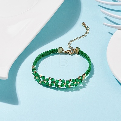 Glass Braided Flower Link Bracelet for Women BJEW-TA00130-01-1