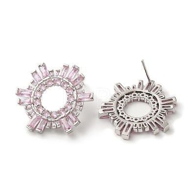 Pink Cubic Zirconia Sun Stud Earrings EJEW-Z019-24C-P-1