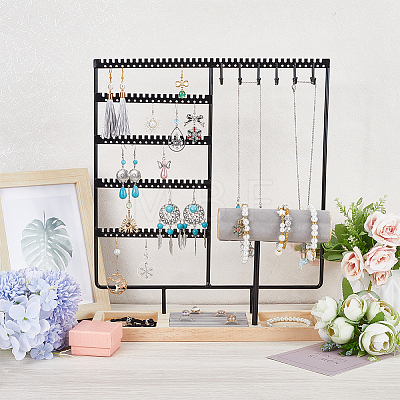 Removable Wood Jewelry Display Tray with Iron Jewelry Organizer Holder for Earrings Rings ODIS-WH0050-12A-1