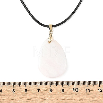 Natural Pink Opal Teardrop Pendant Black Waxed Cord Necklaces for Women NJEW-JN06584-1