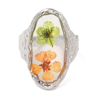 Oval Epoxy Resin with Dry Flower Cuff Rings RJEW-G304-02P-1