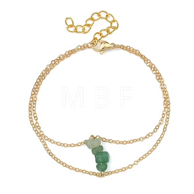 Brass Cable Chains & Natural Green Aventurine Chip Beads Double Layers Bracelets for Women BJEW-JB14134-01-1