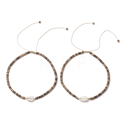 Summer Natural Shell and Coconut Heishi Beaded Necklaces NJEW-JN05177-1