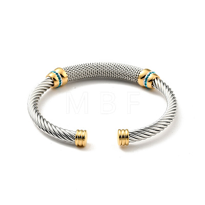 304 Stainless Steel Twist Rope Shape Open Cuff Bangle with Rhinestone for Women BJEW-D449-01GP-03-1