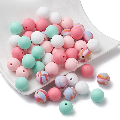 50Pcs 5 Styles Round Silicone Beads SIL-YW0001-22-1