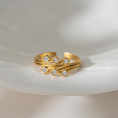 Adjustable 304 Stainless Steel & Crystal Rhinestone Cuff Open Rings for Women WG797F1-01-1