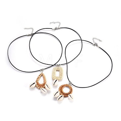 Cowrie Shell Pendant Necklaces NJEW-JN02312-1