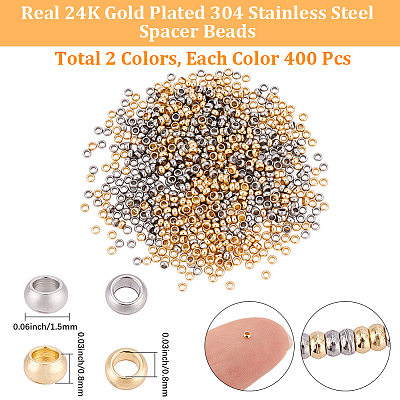 800Pcs 2 Colors 304 Stainless Steel Spacer Beads STAS-BBC0009-75A-1