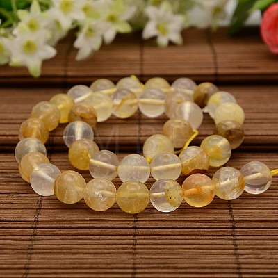 Natural Gemstone Yellow Hematoid Quartz Round Beads Strands G-N0078-10mm-01-1