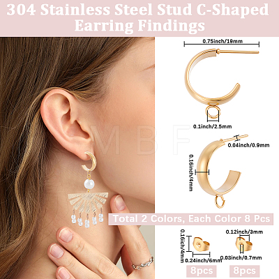 16Pcs 304 Stainless Steel Stud Earring Findings STAS-BBC0010-20B-1