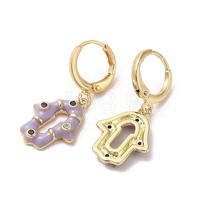 Hamsa Hand Real 18K Gold Plated Brass Dangle Hoop Earrings EJEW-L268-040G-03-1
