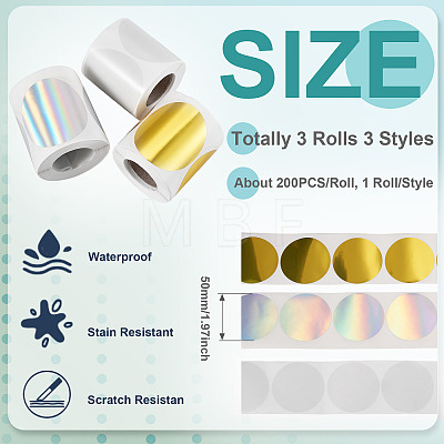 3 Rolls 3 Styles Vinyl Plastic Printable Holographic Stickers OFST-TA0001-10C-1