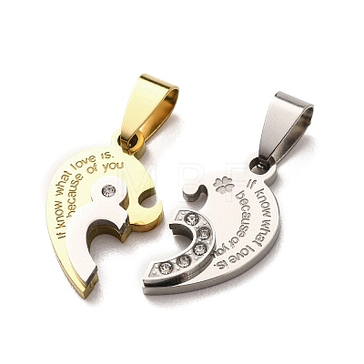 304 Stainless Steel Rhinestone Split Pendants STAS-F368-17GP-1