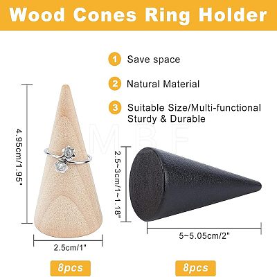  16 Pcs 2 Style Wooden Ring Displays RDIS-NB0001-06-1