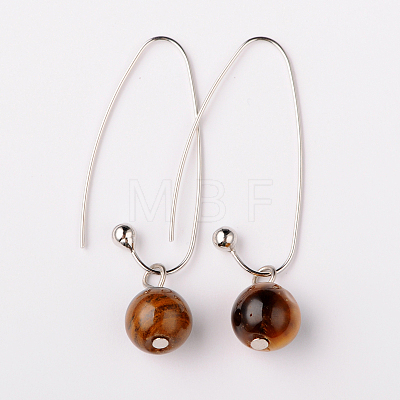 Natural Gemstone Round Bead Earrings X-EJEW-JE01150-1