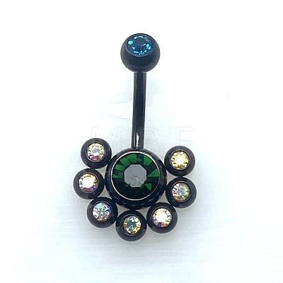 304 Stainless Steel Pave Colorful Cubic Zirconia Curved Barbell Belly Rings FS-WG9F3DF-08-1