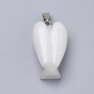 Angel Natural White Jade Pendants with Brass Clasps G-R220-13M-1