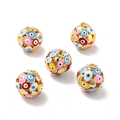 Round with Evil Eye Brass Enamel Pendants KK-G419-15G-06-1